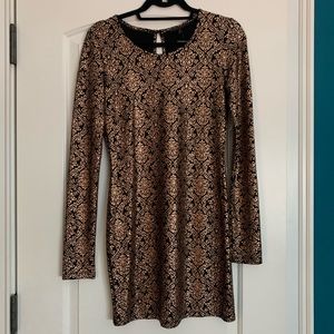 Black/bronze brocade patterned mini dress